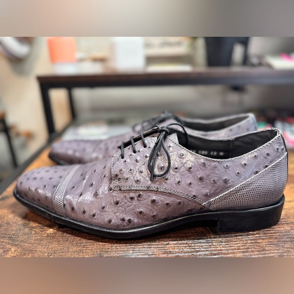 Stacy Adams Amori Ostrich Quill Oxford Gray Toe Leather Shoes size 12 - Picture 2 of 10